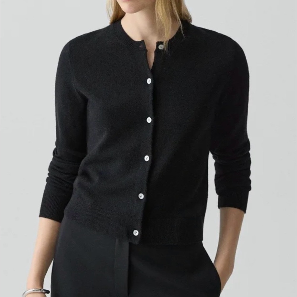 Theory Black Button-Up 100% Cashmere cardigan with pearl buttons Size L NWT